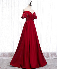 Simple Sweetheart Burgundy Satin Long Corset Prom Dress, Burgundy Evening Dress outfit, Prom Dress Sale