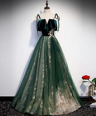 Green Tulle Lace Long Corset Prom Dress, Green Tulle Lace Corset Formal Dress, 1 Gowns, Evening Dress Classy
