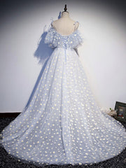 Blue Sweetheart Tulle Long Corset Prom Dress, Blue Tulle Corset Formal Dress, 1 Gowns, Prom Dress For Sale