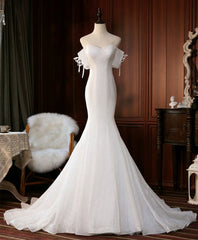 White Sequin Mermaid Long Corset Prom Dress, White Corset Wedding Dress outfit, Wedding Dress Shape