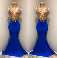 Charming Royal Blue Mermaid See Through Gold Appliques African Long Corset Prom Dresses outfit, Bridesmaid Dresses Under 122