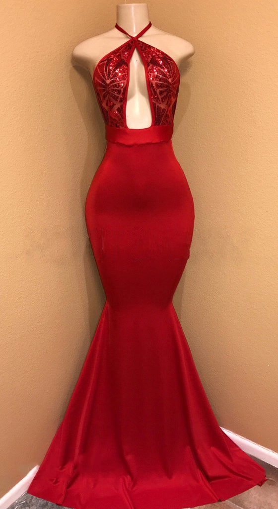 Sexy Red Mermaid Halter Open Front Satin Corset Prom Dresses With Sequence outfit, Bridesmaids Dresses Floral