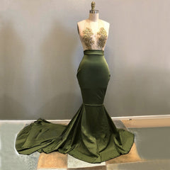 Long Green Halter Deep V Neck Elastic Satin With Appliques Backless Corset Prom Dresses outfit, Formal Dress Attire
