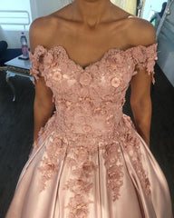 Charming Satin Off Shoulder Flowers Dusty Rose Corset Ball Dresses outfit, Bridesmaid Dress Formal