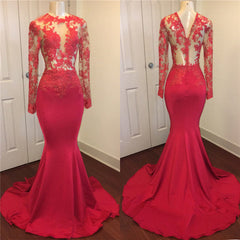 Sexy Mermaid Red See Through Zipper Long Sleeves Long African Corset Prom Dresses outfit, Bridesmaids Dress Floral