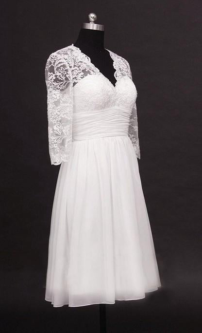 2024 A Line V Neck Long Sleeves Chiffon Knee Length Short Lace Corset Wedding Dresses outfit, Wedding Dress Inspiration