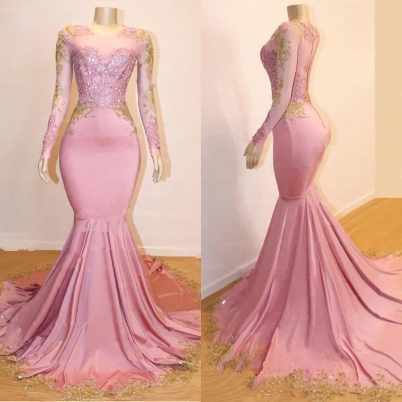 Mermaid Long Sleeves Blushing Pink Sweetheart African American Long Corset Prom Dresses 2024 outfit, Prom Dress Patterns