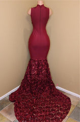 2024 New Arrival Mermaid Burgundy High Neck Rose Ruffles Sleeveless Long African American Corset Prom Dress outfits, Purple Dress