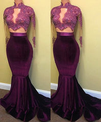 Two Piece Long Sleeve Mermaid Turtle Neck Applique Corset Prom Dresses outfit, Formal Dress Idea