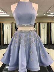 2024 A-Line Jewel Neck Sleeveless Cut Out Back Beading Two Piece Cut Short/Mini Corset Homecoming Dresses outfit, Party Dress And Style