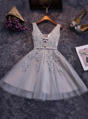 Tulle Sash/Ribbon/Belt Applique Beading V Neck Lace Up Sleeveless Corset Homecoming Dresses outfit, Fairytale Dress
