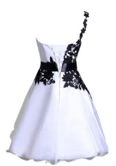 A Line One Shoulder Lace Up White Satin Appliques Flowers Corset Homecoming Dresses outfit, Princess Dress