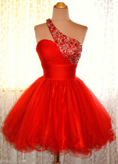 One Shoulder Red Sleeveless A Line Organza Pleated Rhinestone Corset Homecoming Dresses outfit, Dream