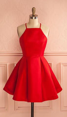 Sleeveless Red Halter Spaghetti Straps A Line Pleated Satin Short Corset Homecoming Dresses outfit, Wedding Photo Ideas