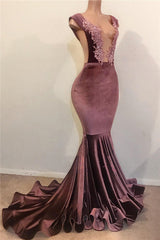2024 New Arrival Mermaid Velvet Grape Open Front Backless Corset Prom Dresses outfit, Formal Dresses Wedding