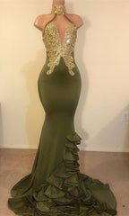 2024 New Arrival Mermaid High Neck Beaded Green Ruch Backless Corset Prom Dresses outfit, Formal Dress Store Near Me