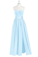 Light Blue Sweetheart A-Line Corset Bridesmaid Dress with Slit Gowns, Homecomming Dresses Vintage