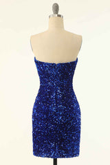 Royal Blue Sequin Strapless Mini Corset Homecoming Dress outfit, Party Dress Codes
