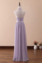 Lilac Halter Open Back Ruffled Long Corset Bridesmaid Dress outfit, Homecoming Dress Black