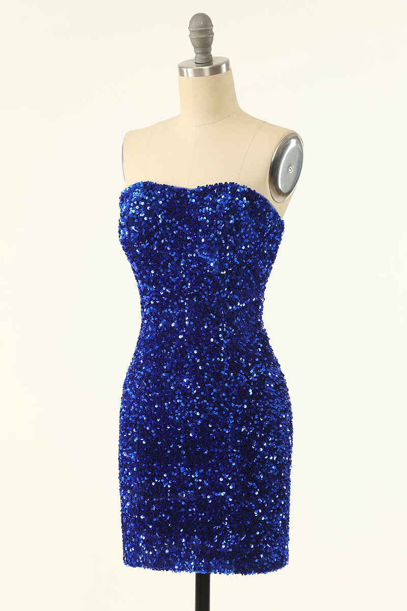 Royal Blue Sequin Strapless Mini Corset Homecoming Dress outfit, Party Dress Summer