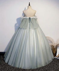 Green Tulle Lace Long Corset Prom Dress, Green Tulle Sweetheart Dress Gowns, Evening Dress Short