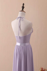 Lilac Halter Open Back Ruffled Long Corset Bridesmaid Dress outfit, Homecomeing Dresses Black