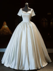 White Sweetheart Satin Long Bridal Dress, White Corset Wedding Dress outfit, Wedding Dresses Boutique