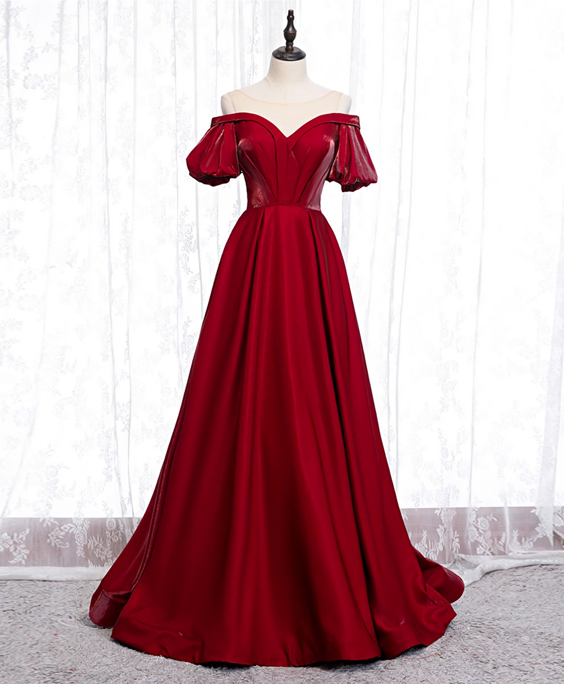 Simple Sweetheart Burgundy Satin Long Corset Prom Dress, Burgundy Evening Dress outfit, Prom Dresses Under 118