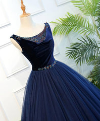 Dark Blue Tulle Long Corset Prom Dress, Dark Blue Tulle Evening Dress outfit, Evening Dresses For Weddings