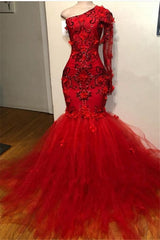 Mermaid 2024 Red Long Sleeves Tulle Beaded Long Corset Prom Dresses outfit, Formal Dresses Nearby