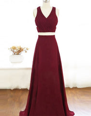 Two Piece Corset Prom Dresses A-Line Floor-length Burgundy Chiffon Corset Prom Dress outfits, Prom Dress Silk