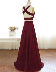Two Piece Corset Prom Dresses A-Line Floor-length Burgundy Chiffon Corset Prom Dress outfits, Prom Dresses Long Open Back