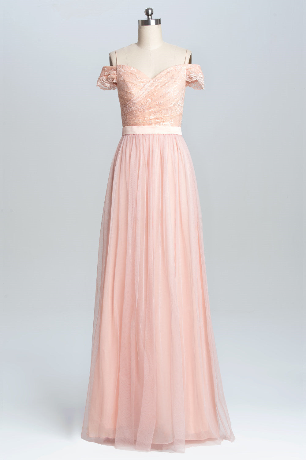 Off the Shoulder Pink Lace and Tulle Long Corset Bridesmaid Dress outfit, Prom Dress Ballgown
