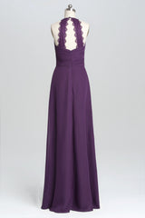 Purple Halter A-line Pleated Long Corset Bridesmaid Dress outfit, Bridesmaid Dresses Convertable