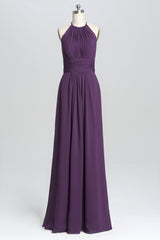 Purple Halter A-line Pleated Long Corset Bridesmaid Dress outfit, Bridesmaids Dresses Convertible