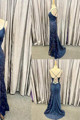 Elegant Navy Blue Long Corset Prom Dress with Lace Appliques Gowns, Prom Shoes