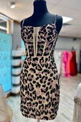 Leopard Print Sheath Straps Corset Homecoming Dress outfit, Long Dress Design