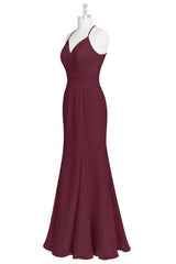 Burgundy Chiffon Cross-Back Mermaid Long Corset Bridesmaid Dress outfit, Bridesmaid Dress With Sleeve