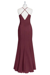 Burgundy Chiffon Cross-Back Mermaid Long Corset Bridesmaid Dress outfit, Bridesmaid Dresses With Sleeve