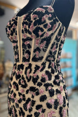 Leopard Print Sheath Straps Corset Homecoming Dress outfit, Ballgown