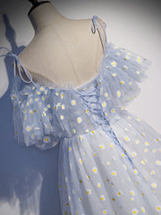 Blue Sweetheart Tulle Long Corset Prom Dress, Blue Tulle Corset Formal Dress, 1 Gowns, Prom Dresses Tight