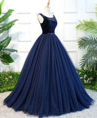 Dark Blue Tulle Long Corset Prom Dress, Dark Blue Tulle Evening Dress outfit, Evening Dresses Boutique