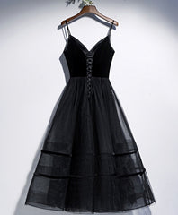 Black V Neck Tulle Short Corset Prom Dress, Black Tulle Corset Homecoming Dress outfit, Prom Dress For Teens
