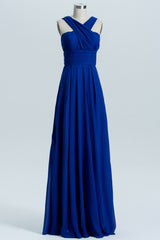 Royal Blue A-line Chiffon Long Convertible Corset Bridesmaid Dress outfit, Party Dresses On Sale