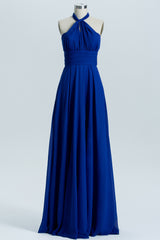 Royal Blue A-line Chiffon Long Convertible Corset Bridesmaid Dress outfit, Party Dresses Formal
