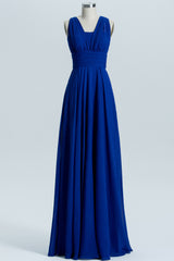 Royal Blue A-line Chiffon Long Convertible Corset Bridesmaid Dress outfit, Party Dress On Sale