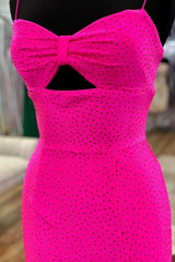 Hot Pink Beaded Keyhole Straps Mermaid Long Corset Formal Dress with Slit Gowns, Formal Dresses Long Elegant Classy