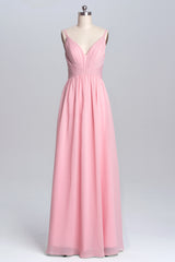 Pink Straps A-line Pleated Long Corset Bridesmaid Dress outfit, Bridesmaid Dress Shops Near Me