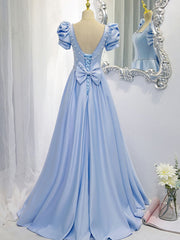 Blue Satin Backless Long Corset Prom Dress, Blue Evening Dress outfit, Prom Dress Stores Near Me