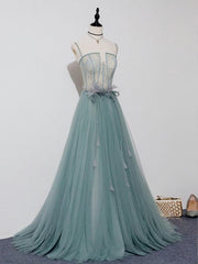 Green A Line Tulle Lace Long Corset Prom Dress, Green Tulle Corset Formal Dress outfit, Evening Dresses Designer